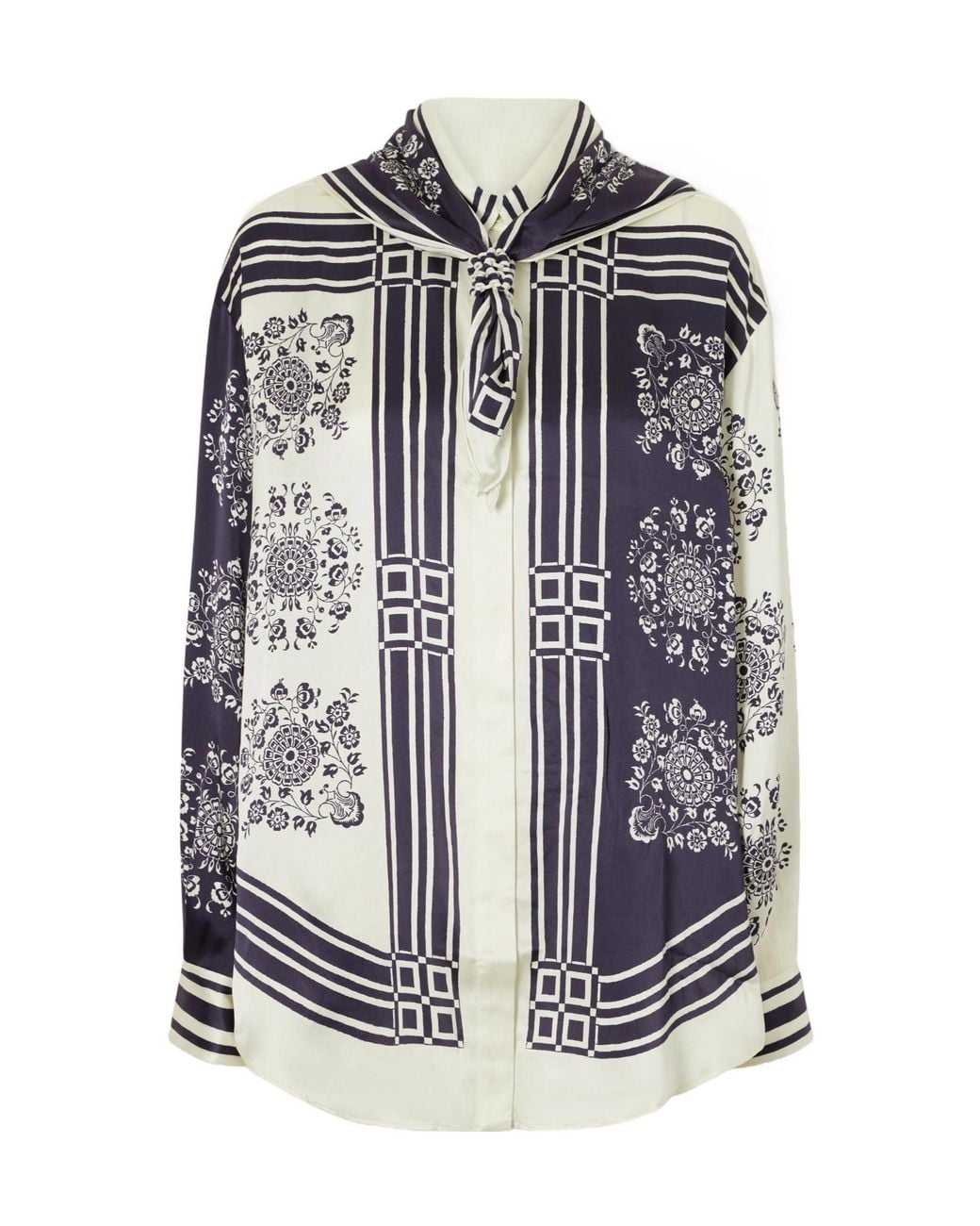 ALÉMAIS Multicolor Banderra Scarf-Detailed Printed Silk-Satin Shirt