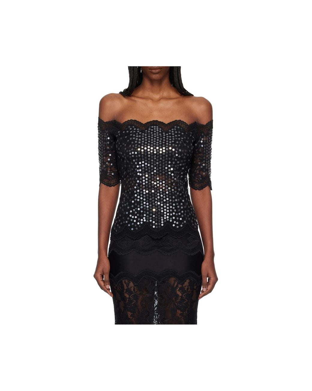 Rabanne Black Sequin Lace Top