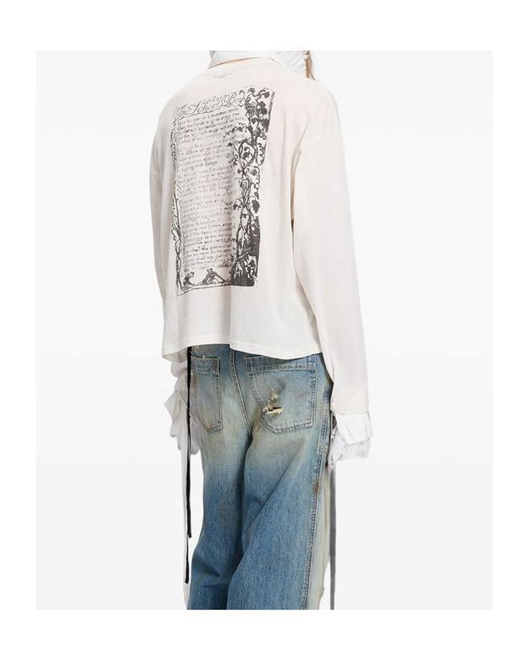 Ann Demeulemeester White Graphic-Print Long-Sleeved T-Shirt for men