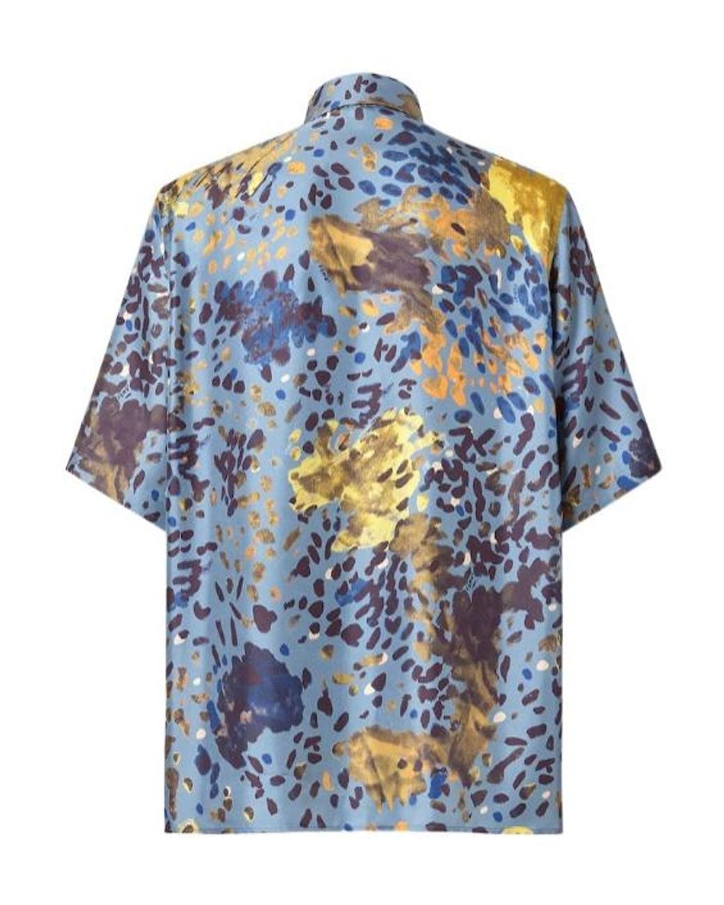 Fendi Blue Allover Falena Printed Short Sleeved Shirt for men