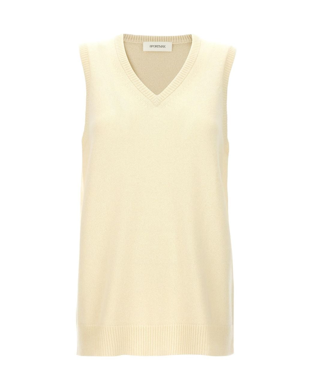 Sportmax Natural Gimmy V-Neck Knitted Top
