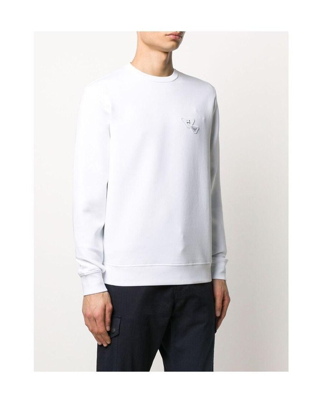 Emporio Armani White Logo Patch Sports Sweatshirt for men