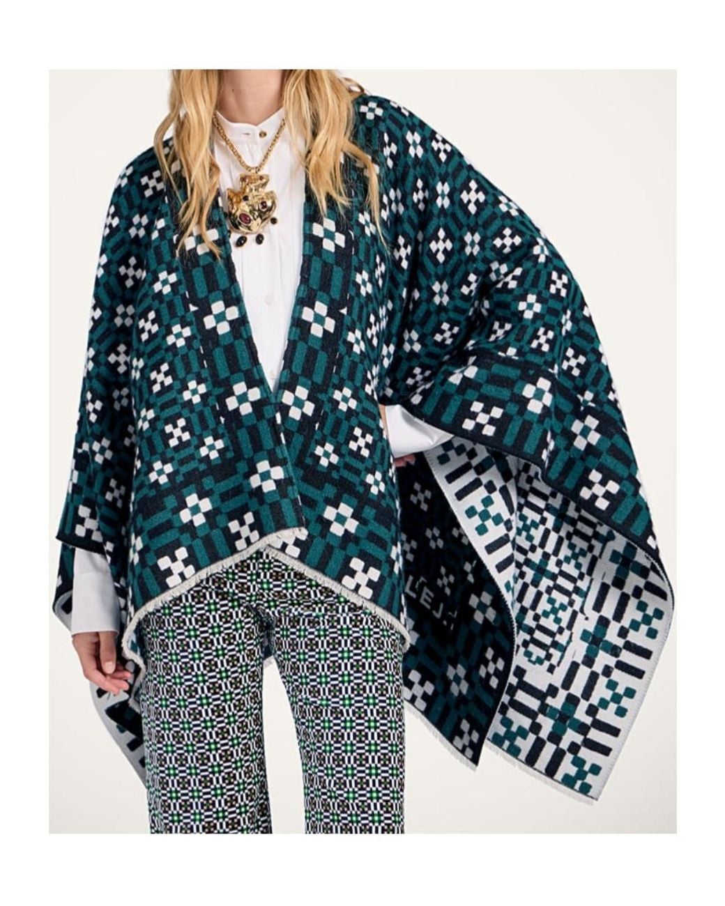 LaDoubleJ Blue Geometric-Pattern Cape