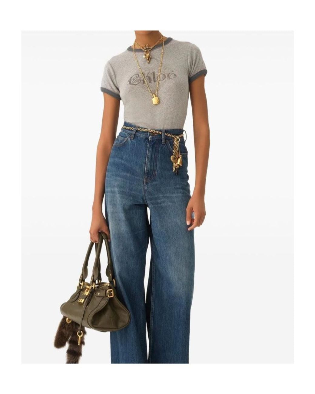 Chloé Gray Chloé Logo Printed Crewneck T-Shirt