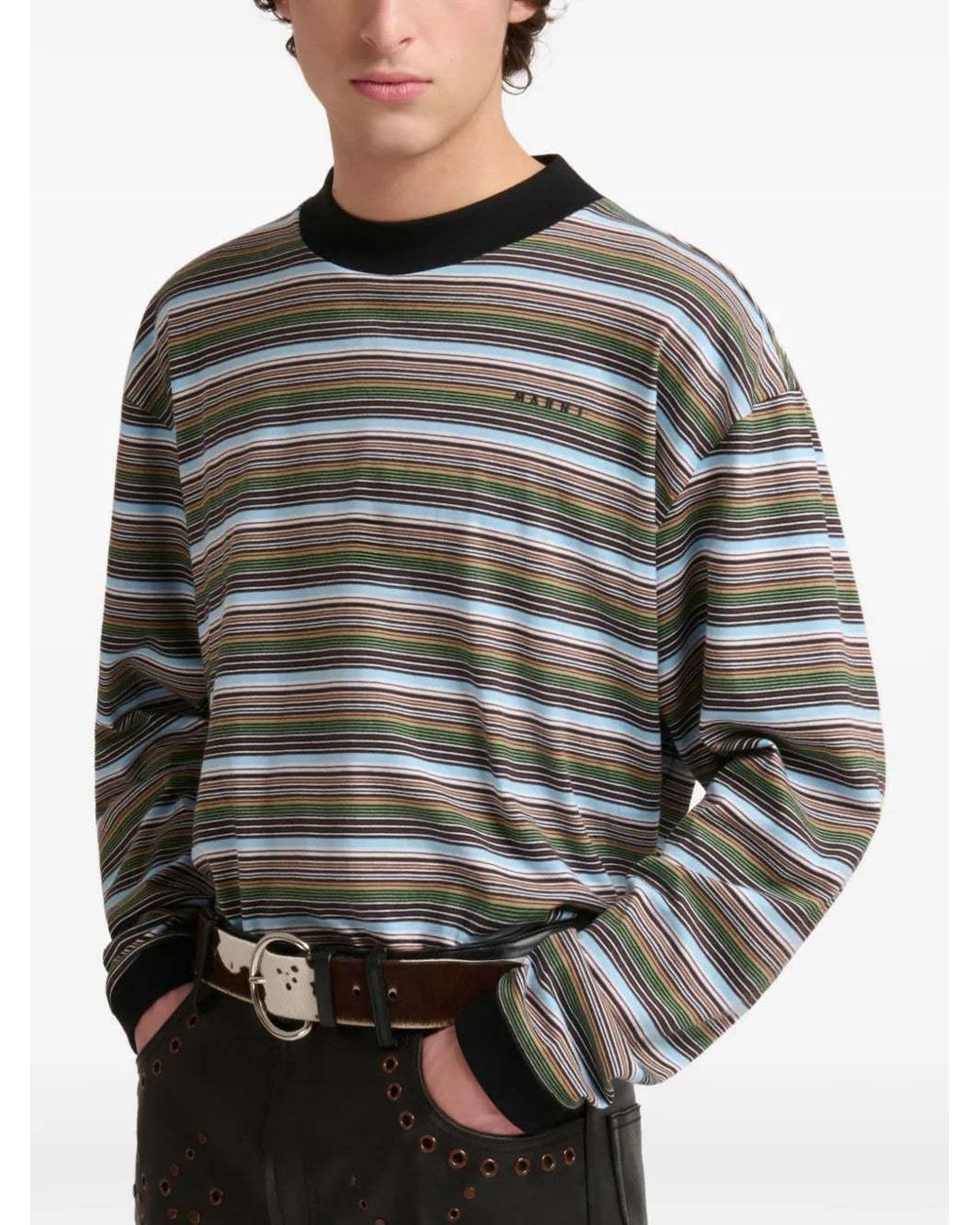 Marni Gray Striped Long-Sleeved T-Shirt for men