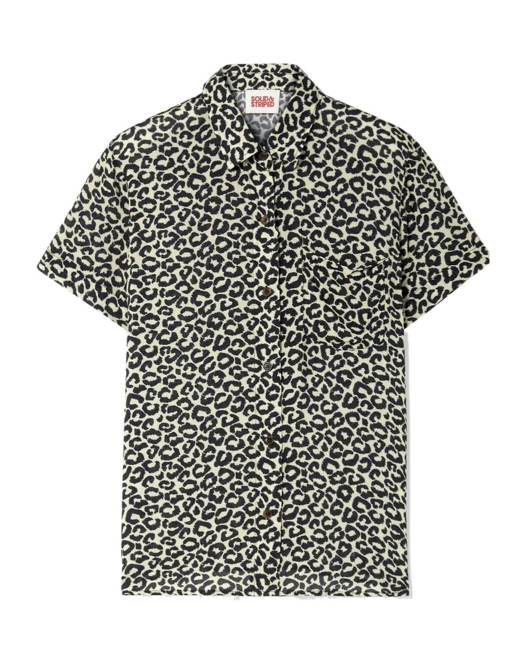 Solid & Striped Black And Leopard Print Short-Sleeve Shirt