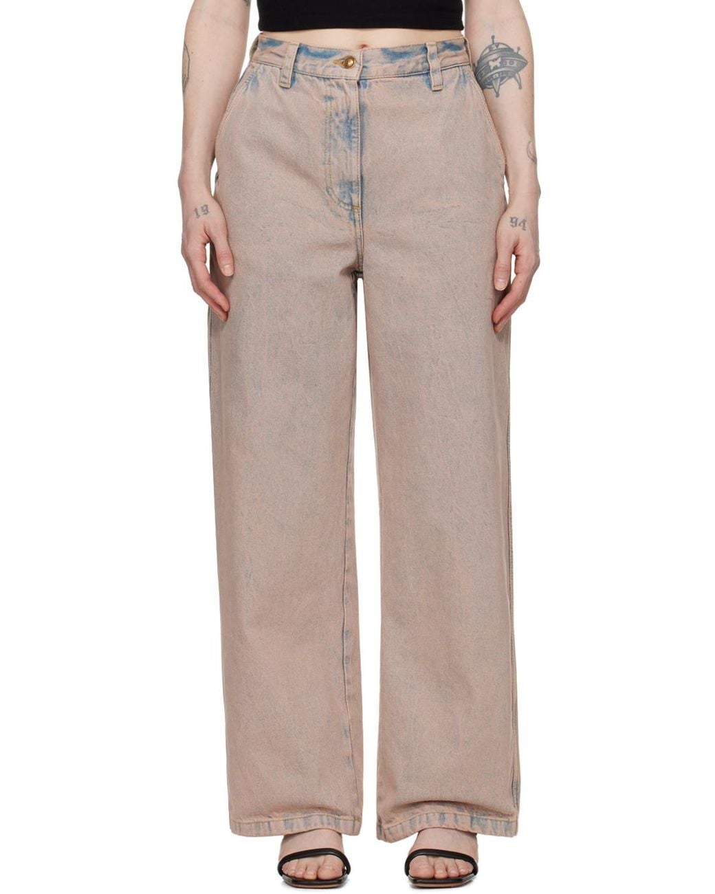 Palm Angels Gray Logo-Embroidered Overdye-Wash Jeans