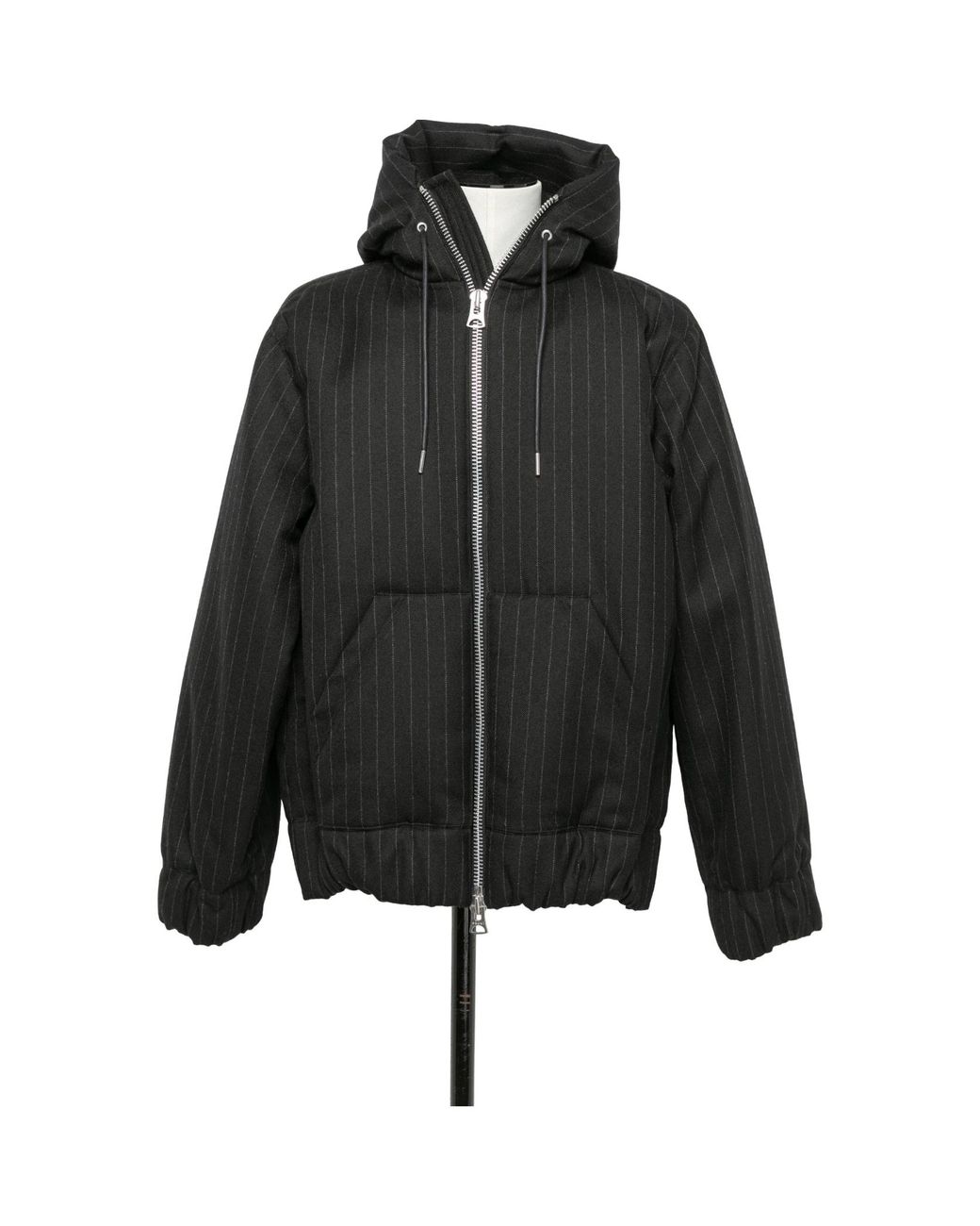 Sacai Black Hoodie Pinstriped Zip-Up Hooded Jacket for men