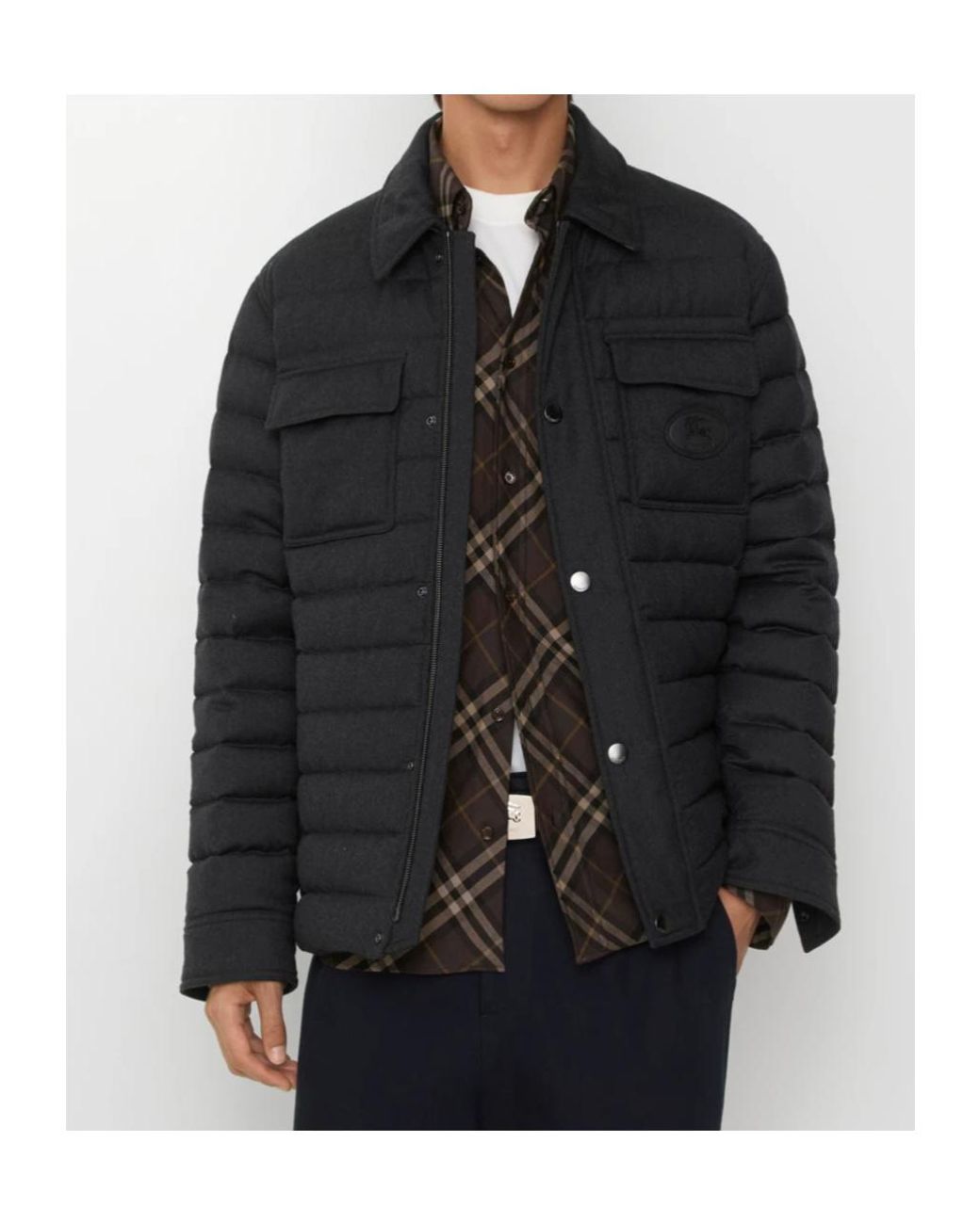 Burberry Black Wool Flannel Padded Overshirt for men