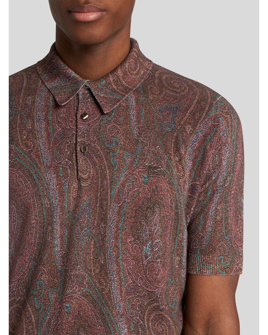 Etro Brown Logo Embroidered Short-Sleeved Knitted Polo Shirt for men