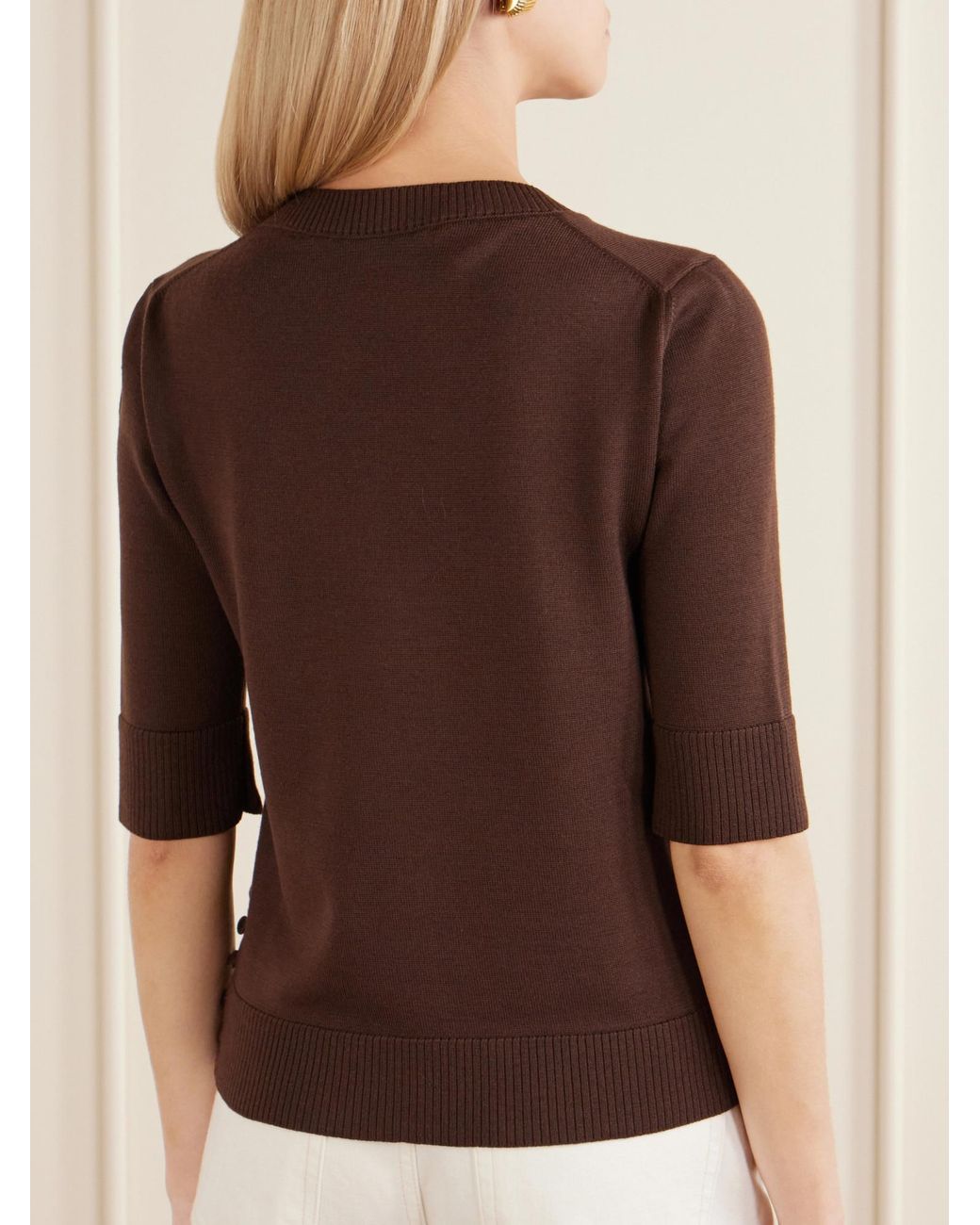 Oscar de la Renta Brown Button-Detailed Wool Sweater