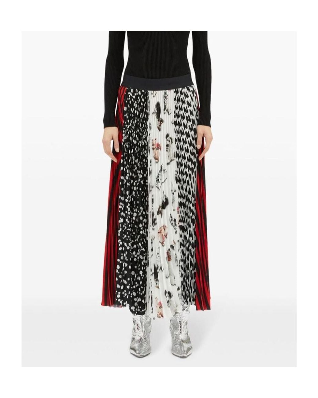 MSGM Red Patchwork-Print Skirt