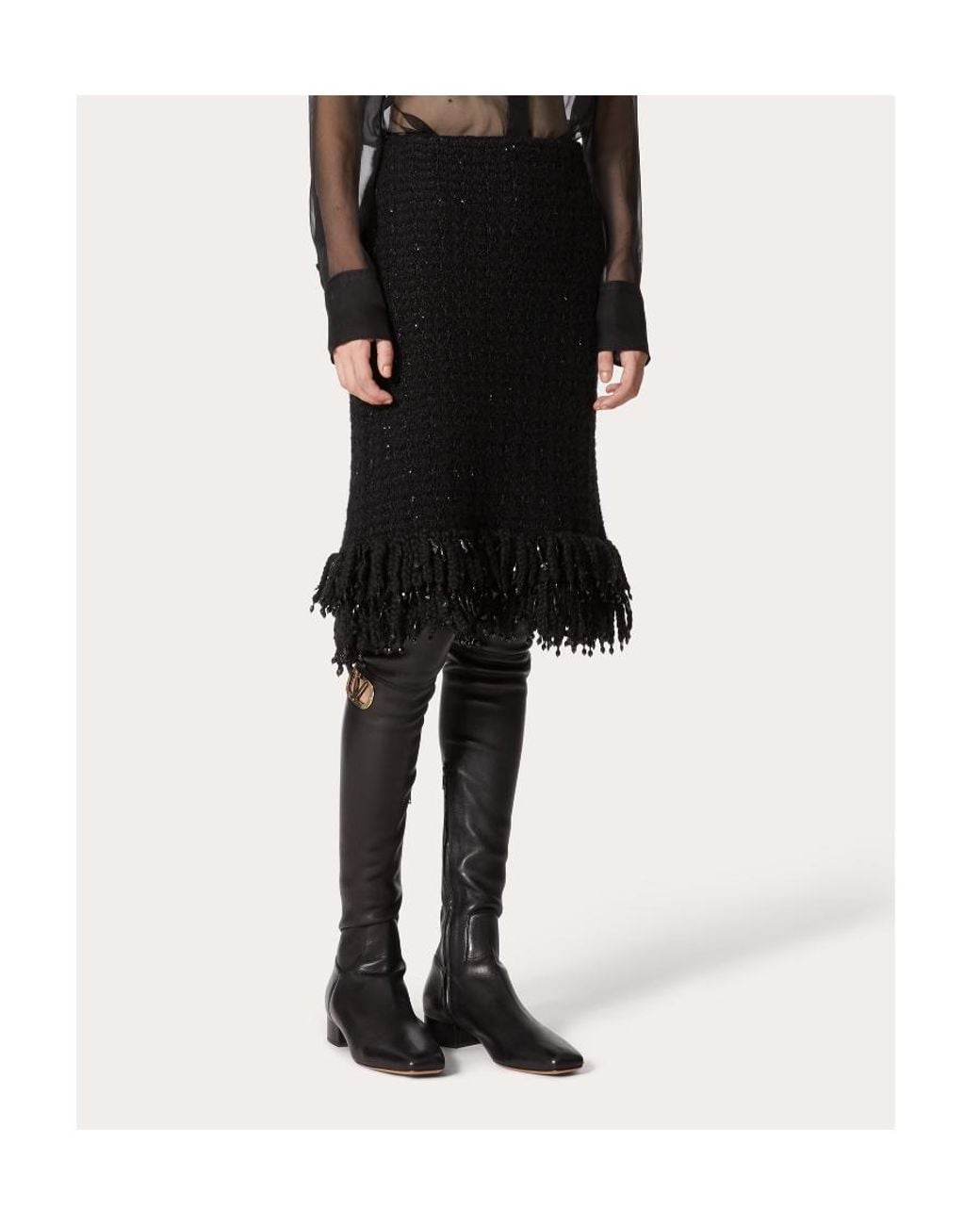 Valentino Black Logo Embroidered Skirt