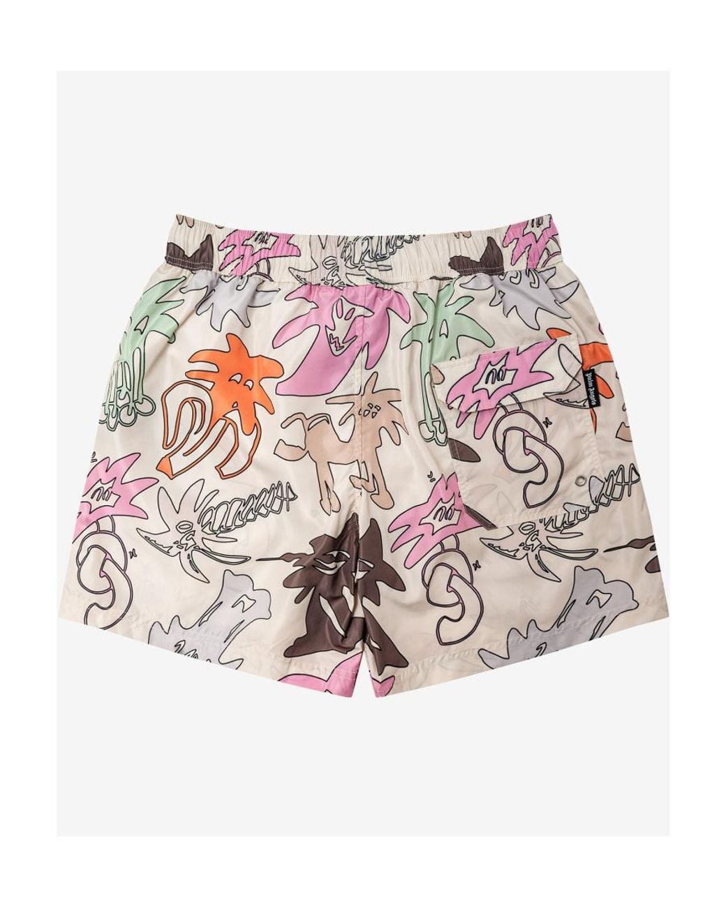 Palm Angels Pink Palmity-Printed Elasticated Drawstring Waistband Swim Shorts for men