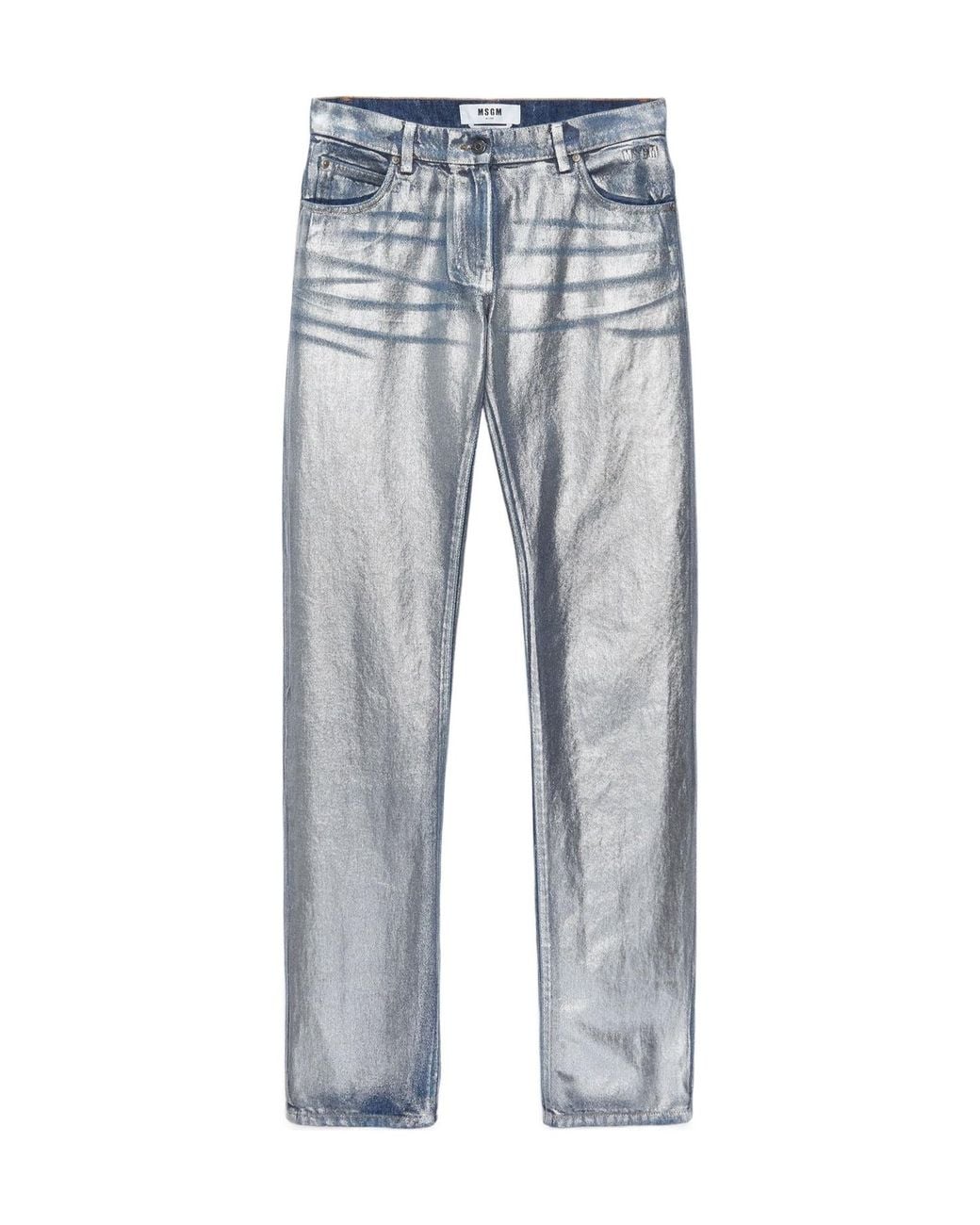 MSGM Blue Metallic-Finish Straight Jeans