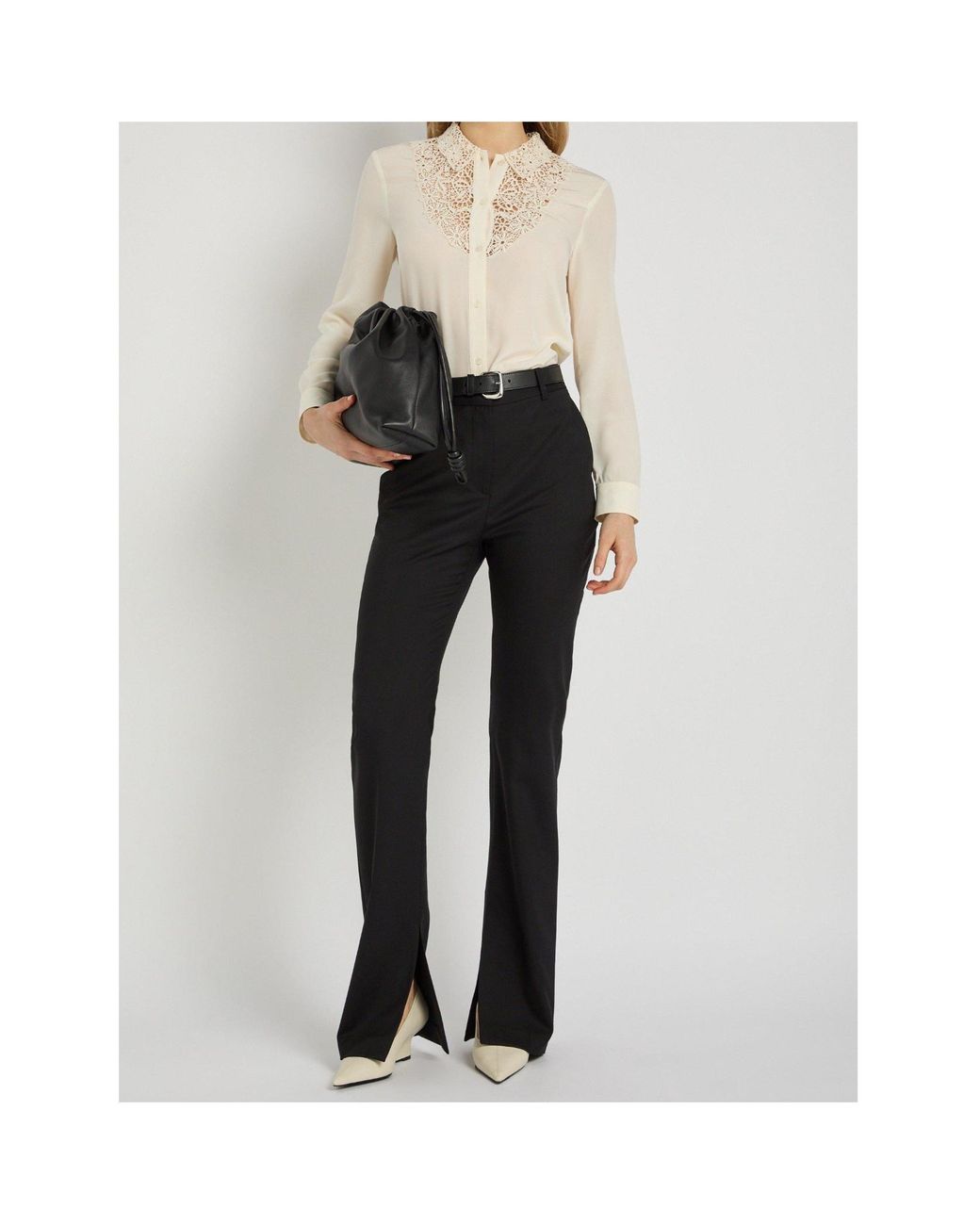 Nili Lotan White Zola Long-Sleeve Lace Shirt