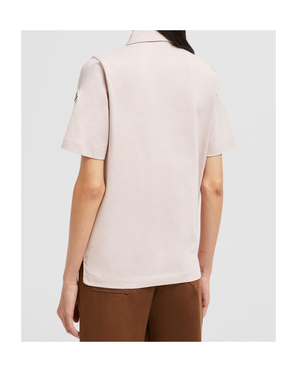 Moncler Pink Logo-Patch Polo Top