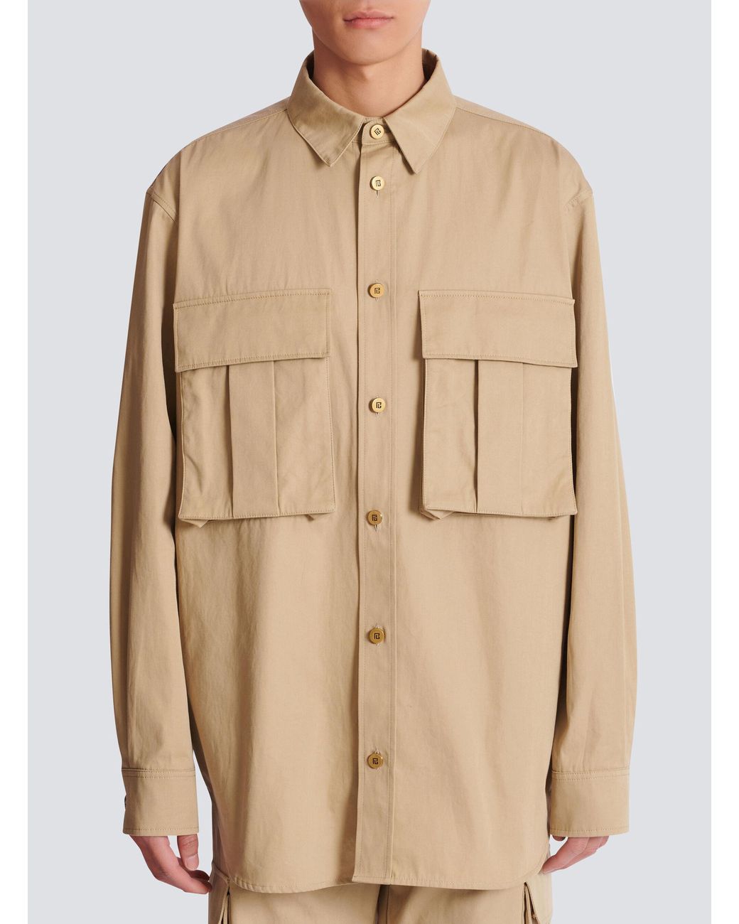 Balmain Natural Safari Collared Long-Sleeve Shirt for men