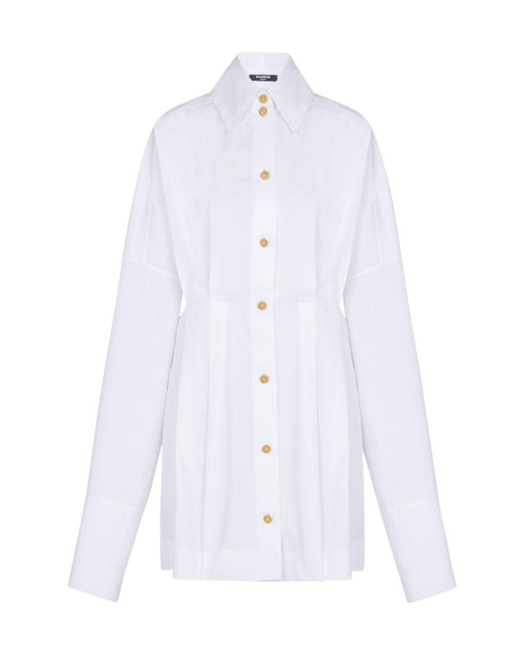 Balmain White Cotton Poplin Shirt Dress
