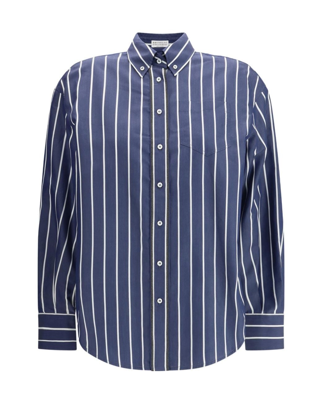 Brunello Cucinelli Blue Striped Button-Up Shirt