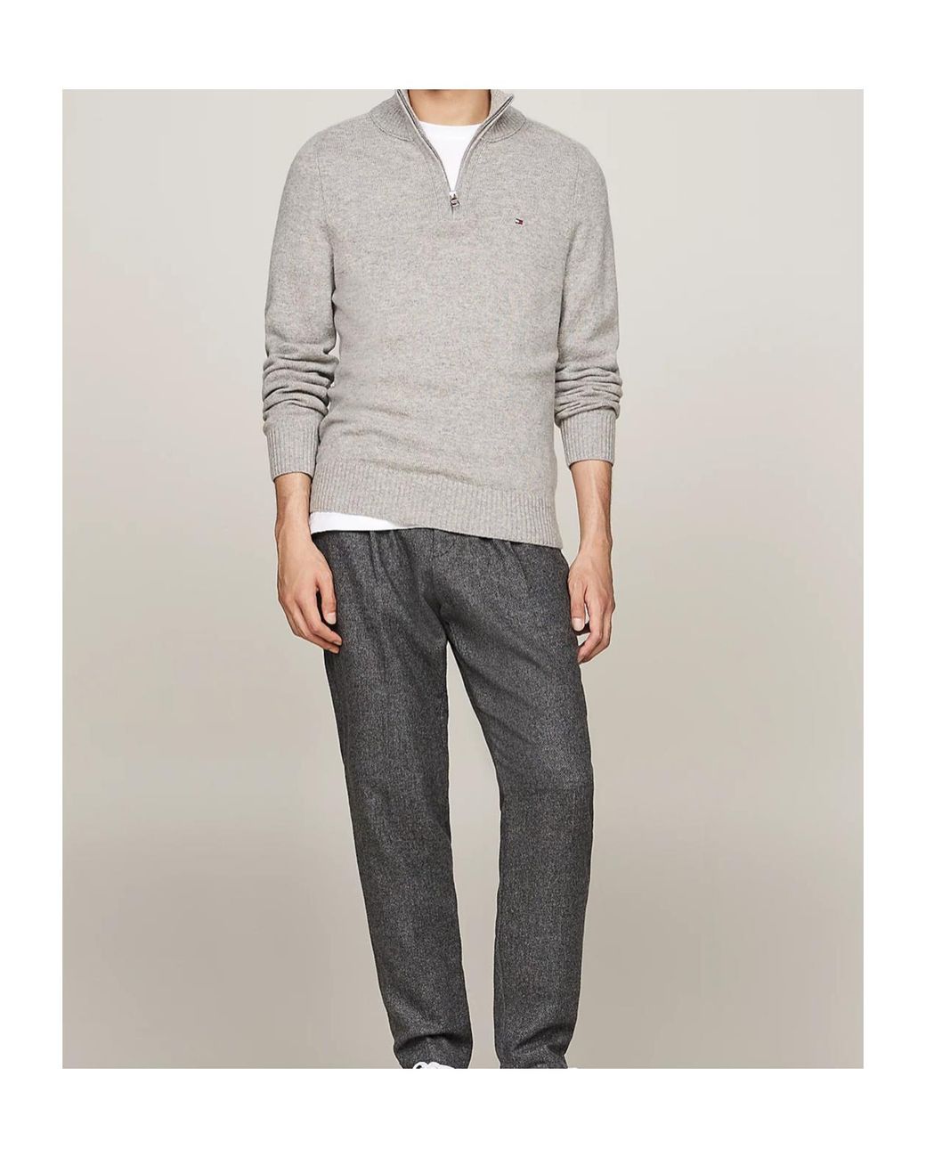 Tommy Hilfiger Gray Half-Zip Wool Sweater for men