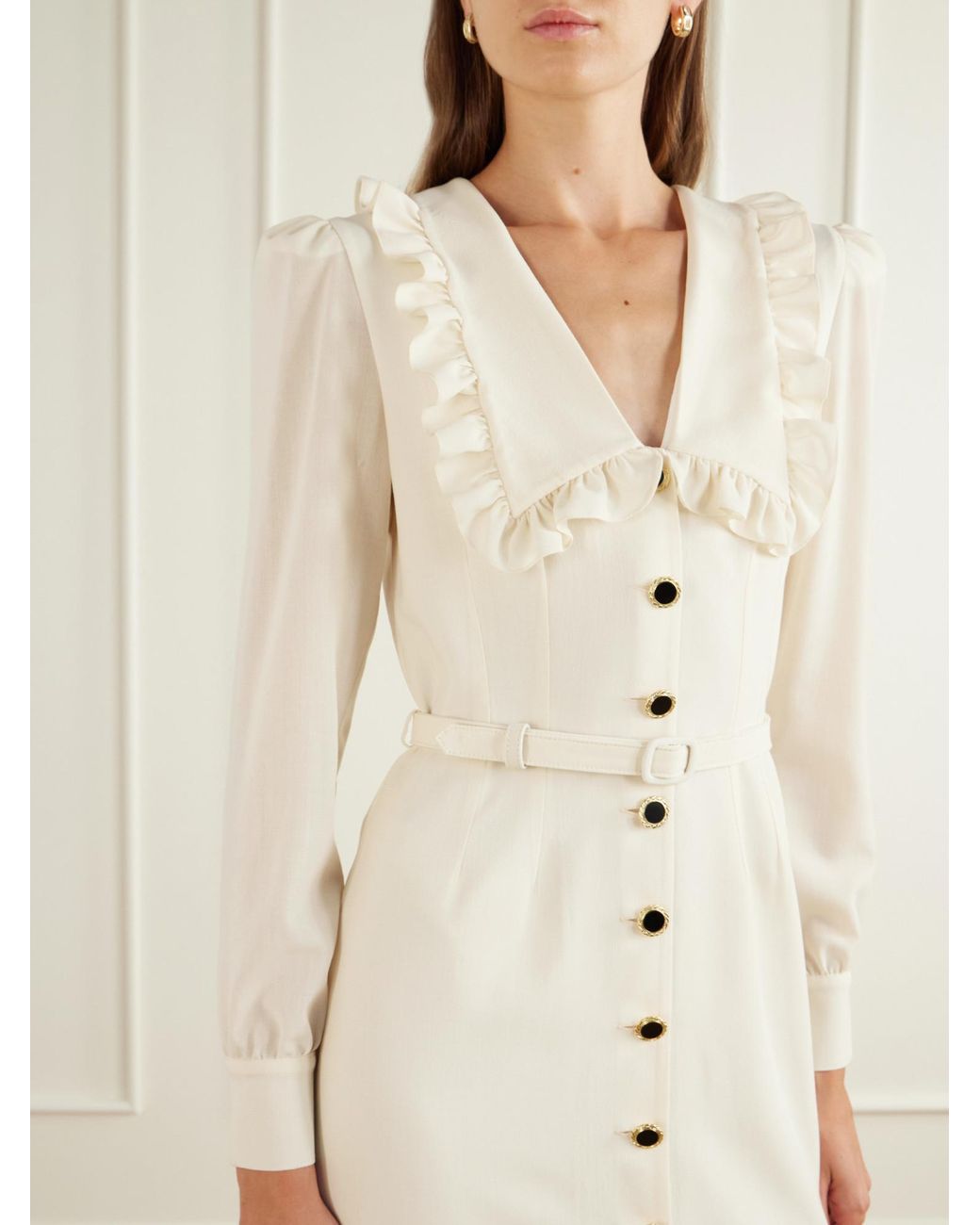 Alessandra Rich White Belted Crepe Midi Dress