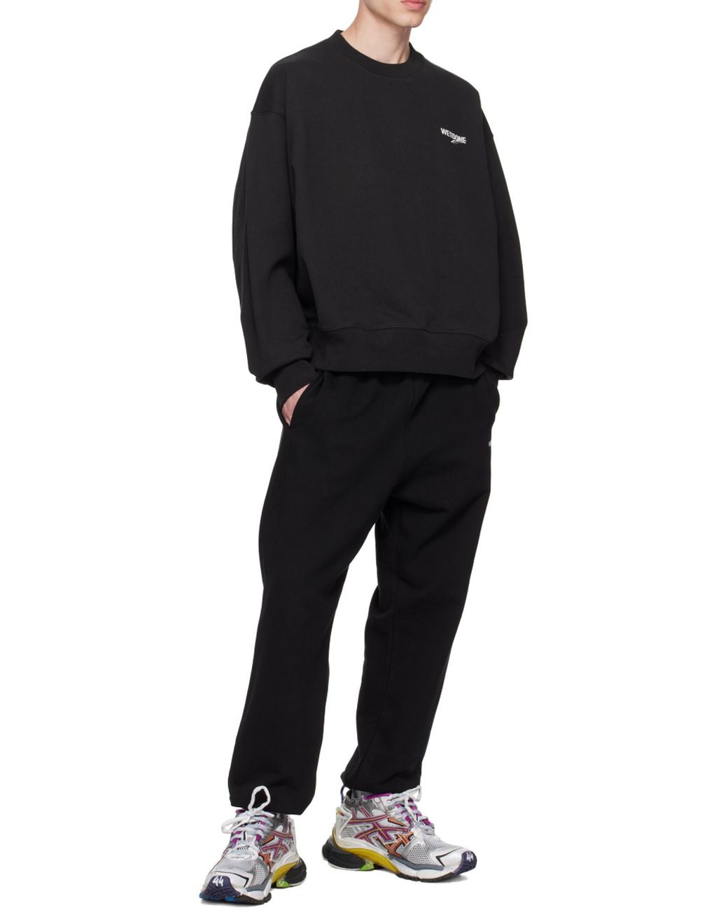 we11done Black Logo-Detail Trousers for men