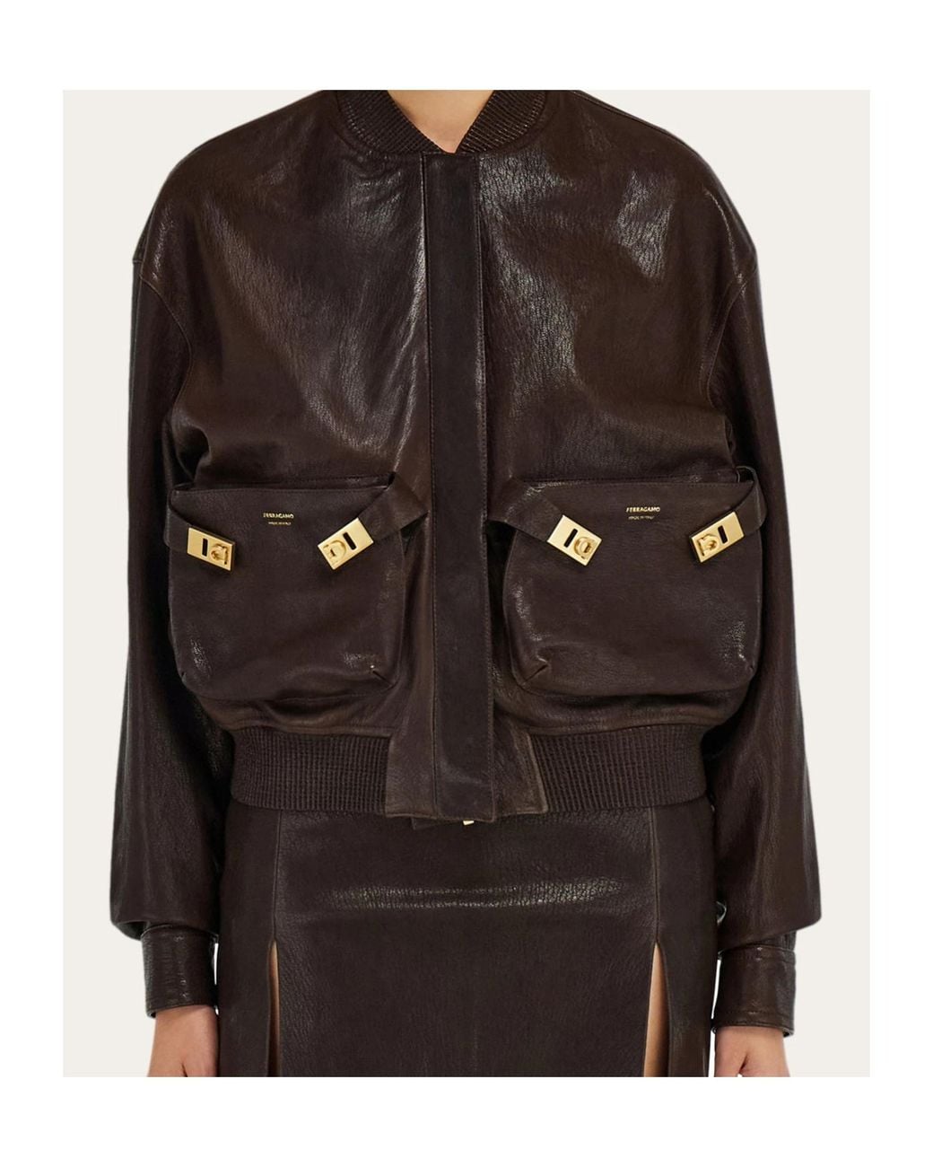 Ferragamo Black Leather Bomber Jacket