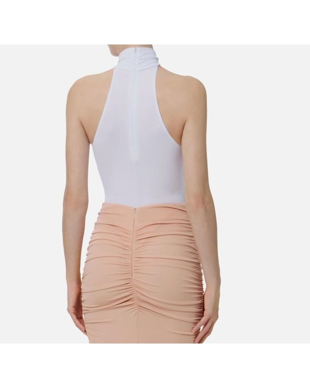 Elisabetta Franchi White Twist-Detail Mock-Neck Bodysuit