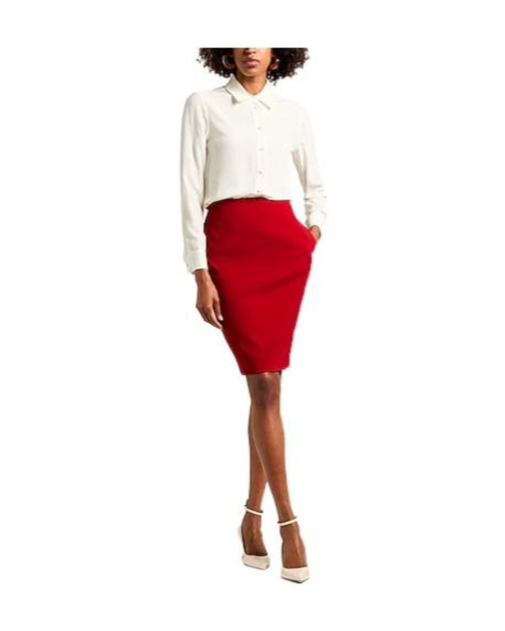 Saint Laurent Red Simple Pencil Skirt