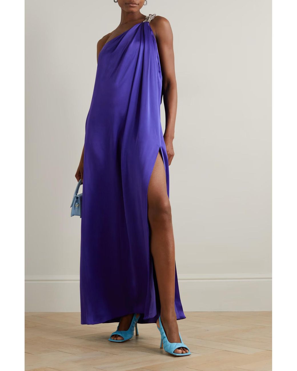 Stella McCartney Purple Falabella One-shoulder Crystal-embellished Crepe Gown