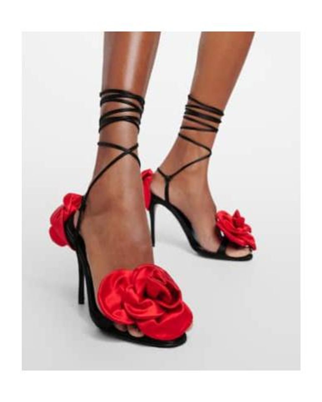 Magda Butrym Red Floral-Appliqué Satin Slingback Sandals