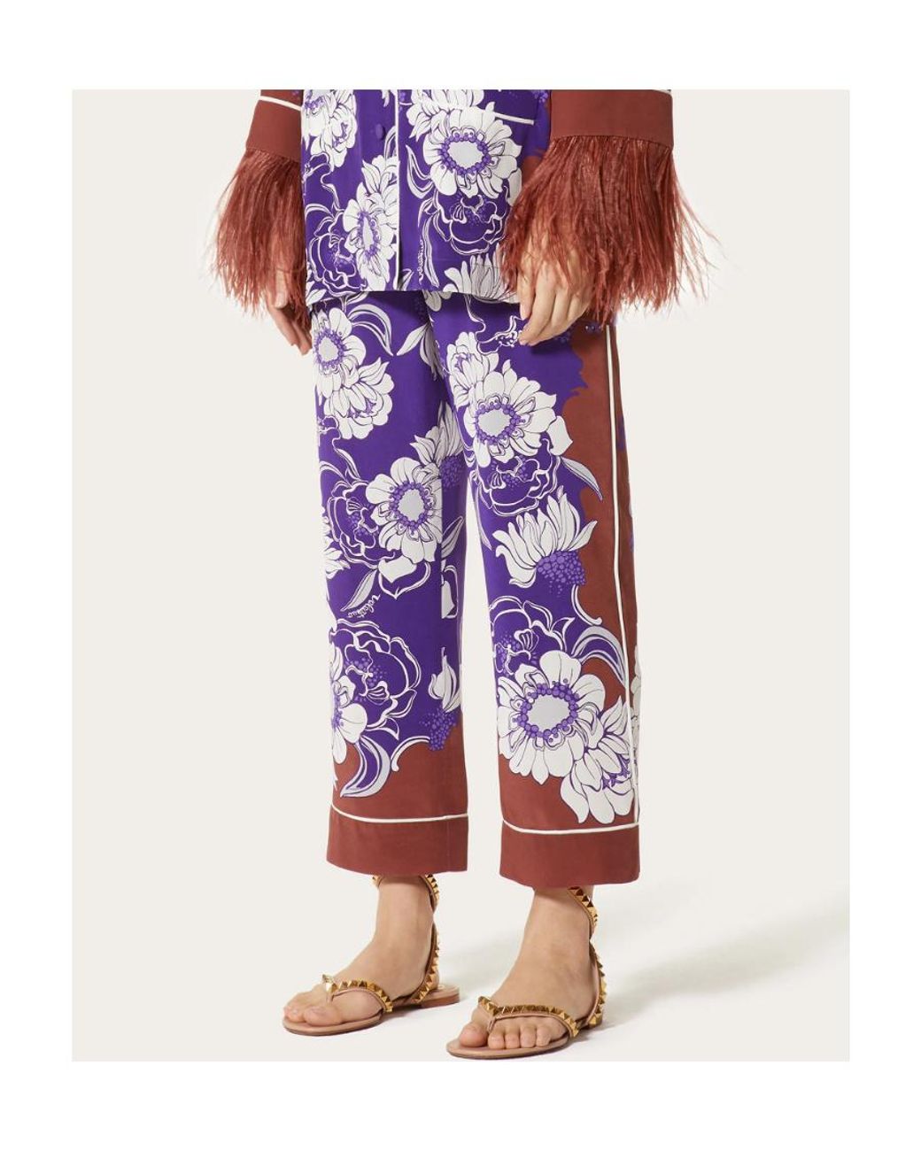 Valentino Purple Floral Pattern Trousers