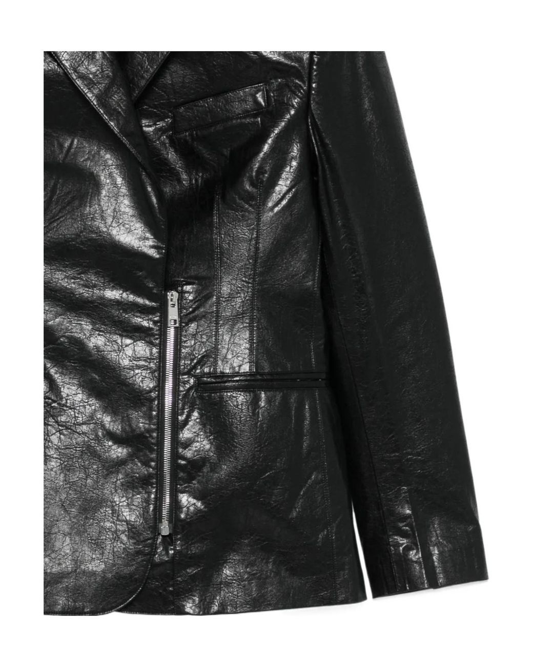 MSGM Black High Shine Asymmetric-Zip Jacket