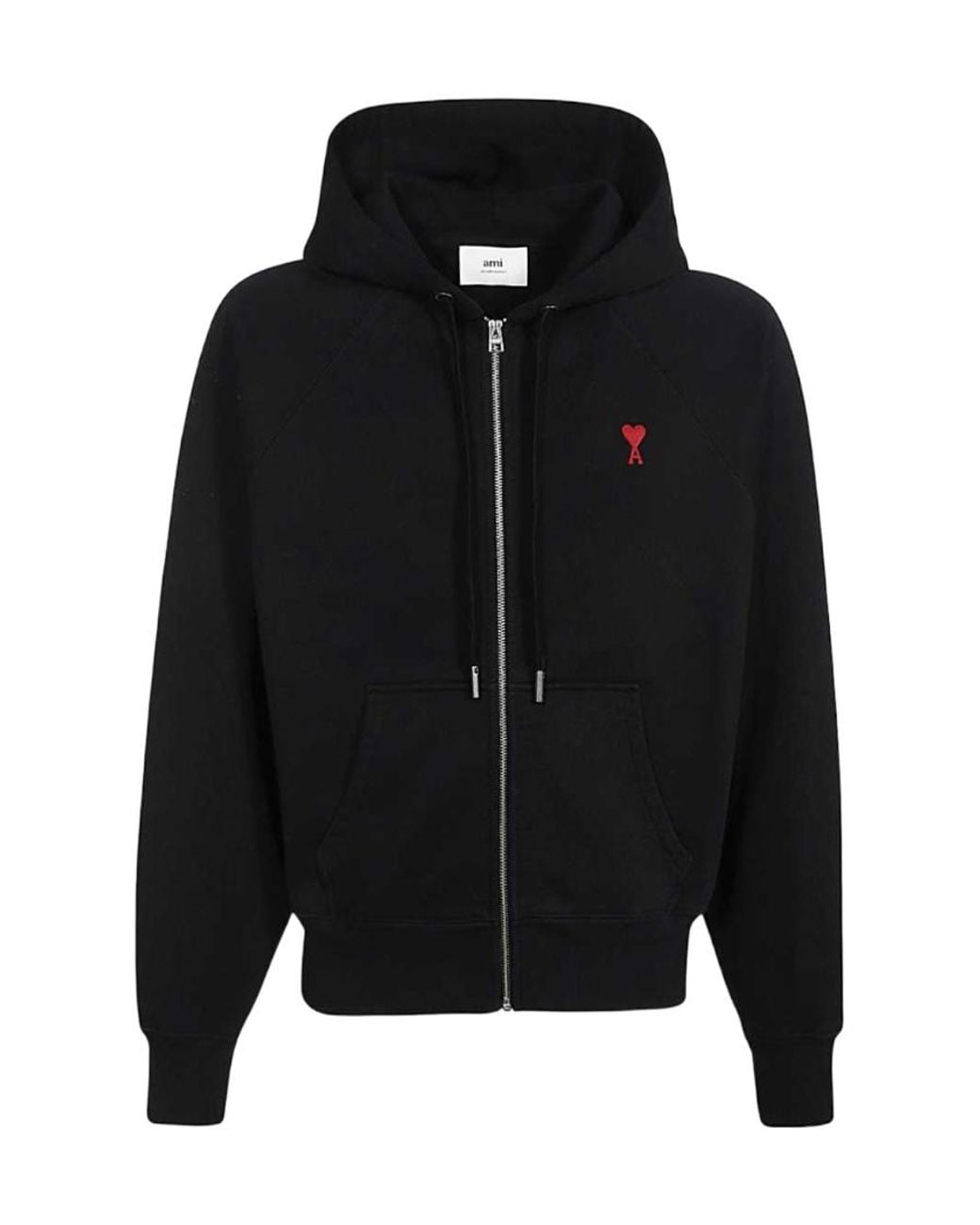 AMI Black Ami De Coeur Logo Embroidered Zip-Up Hoodie for men
