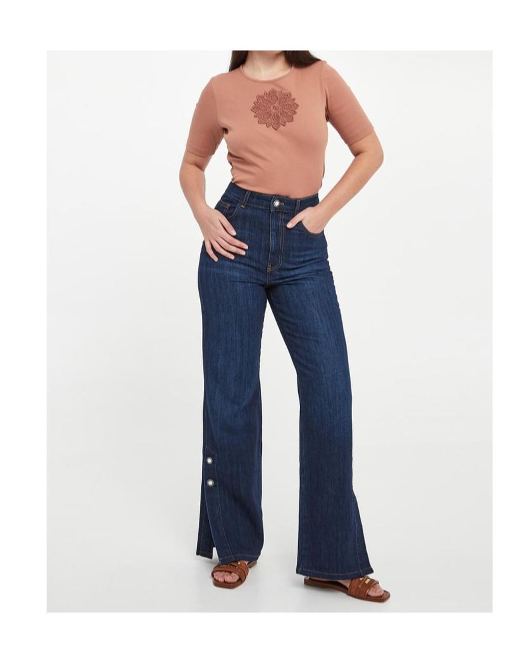 Twinset Blue Embroidered Details T-Shirt
