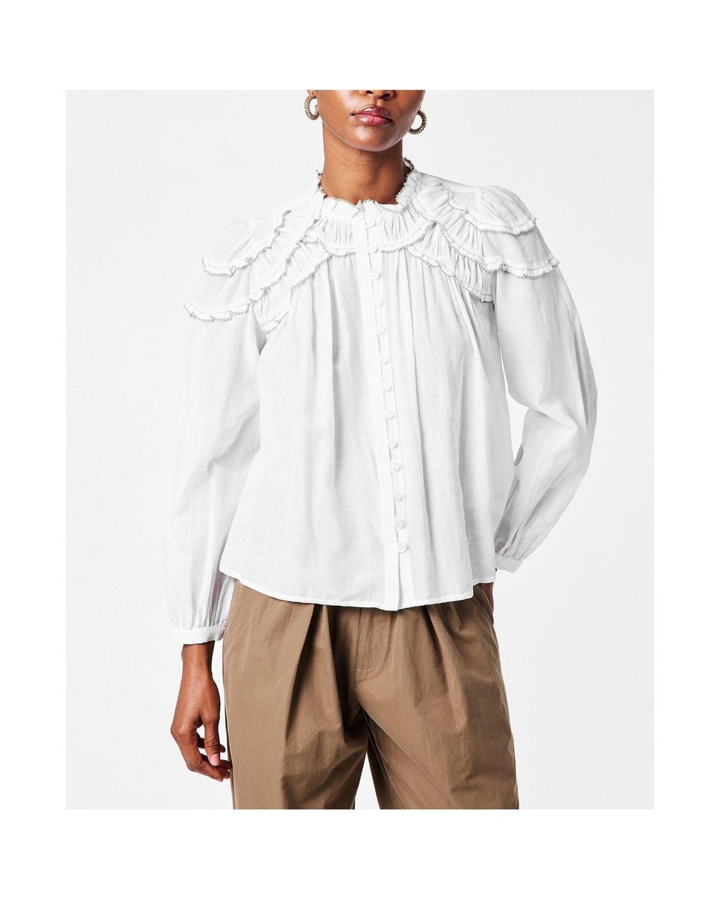 Isabel Marant White Lace Collar Long Sleeve Shirt