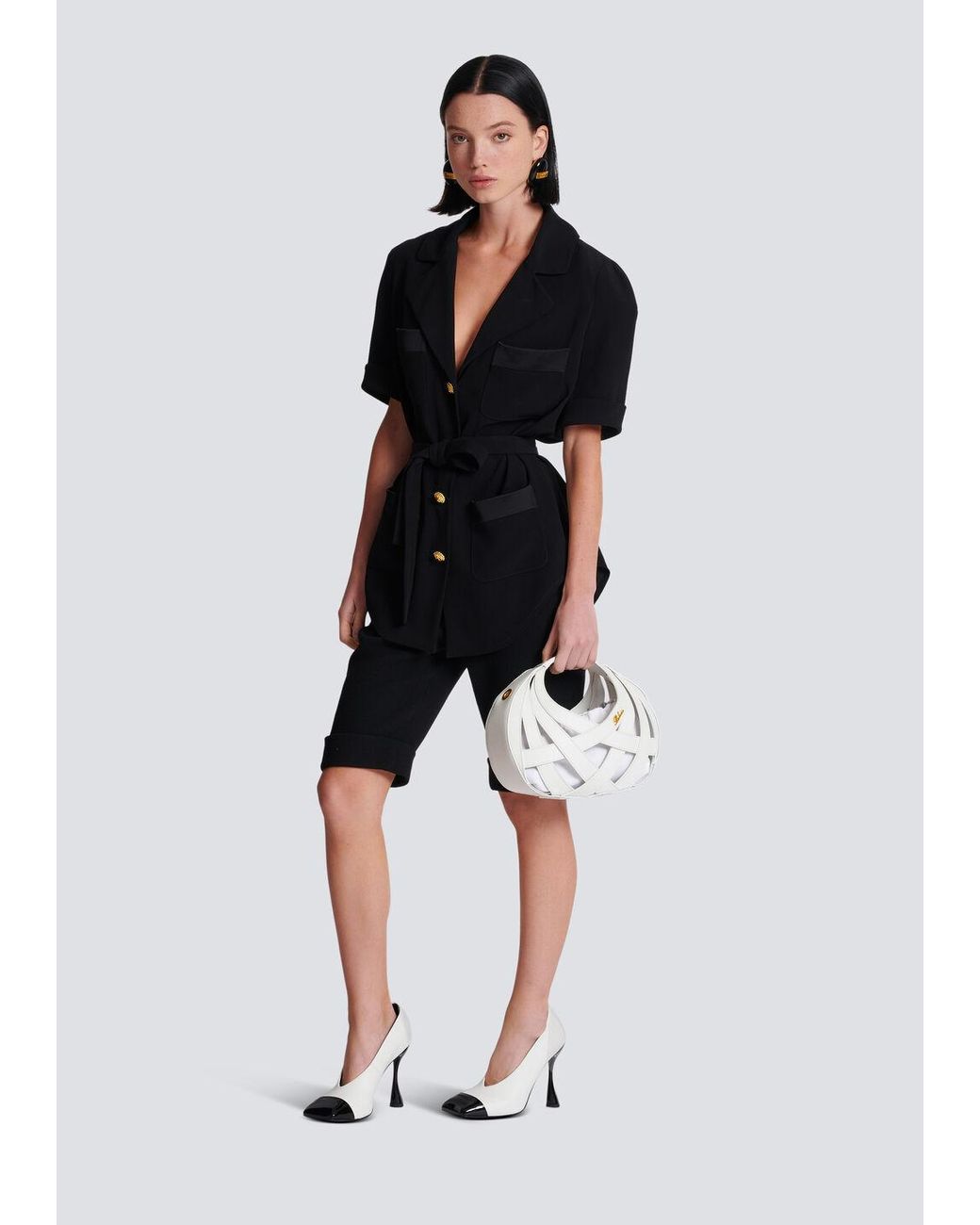 Balmain Black Crepe Belted Shirt