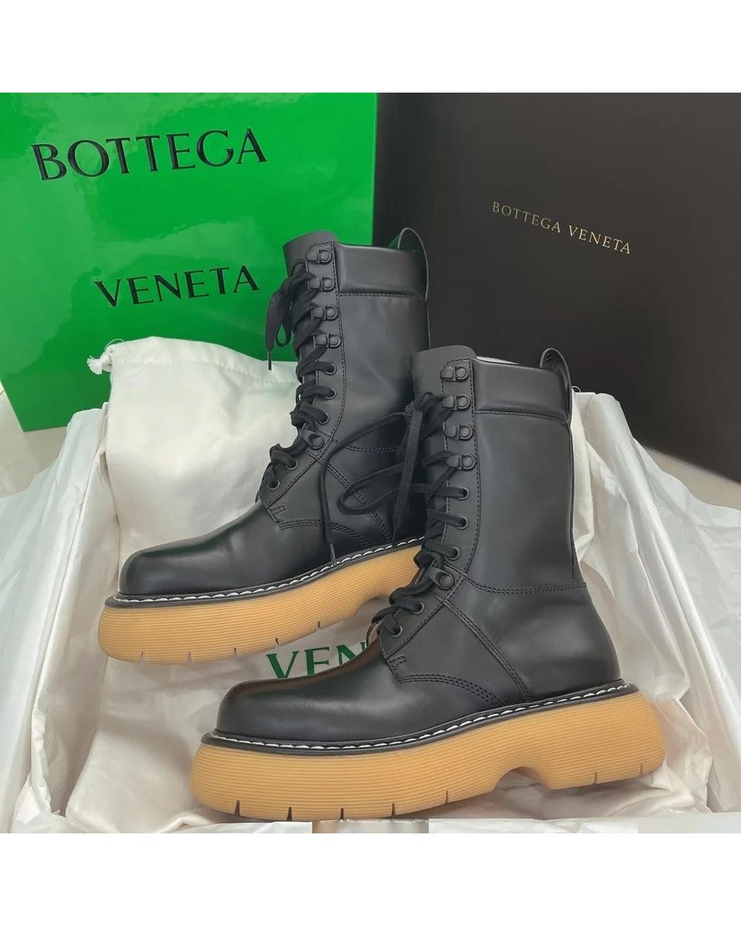 Bottega Veneta Black Chunky-Sole Ankle-Length Boots