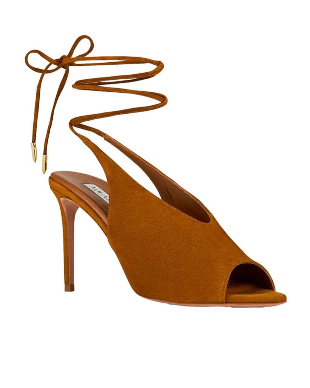 Aquazzura Brown Lace-Up Peep-Toe Heeled Sandals