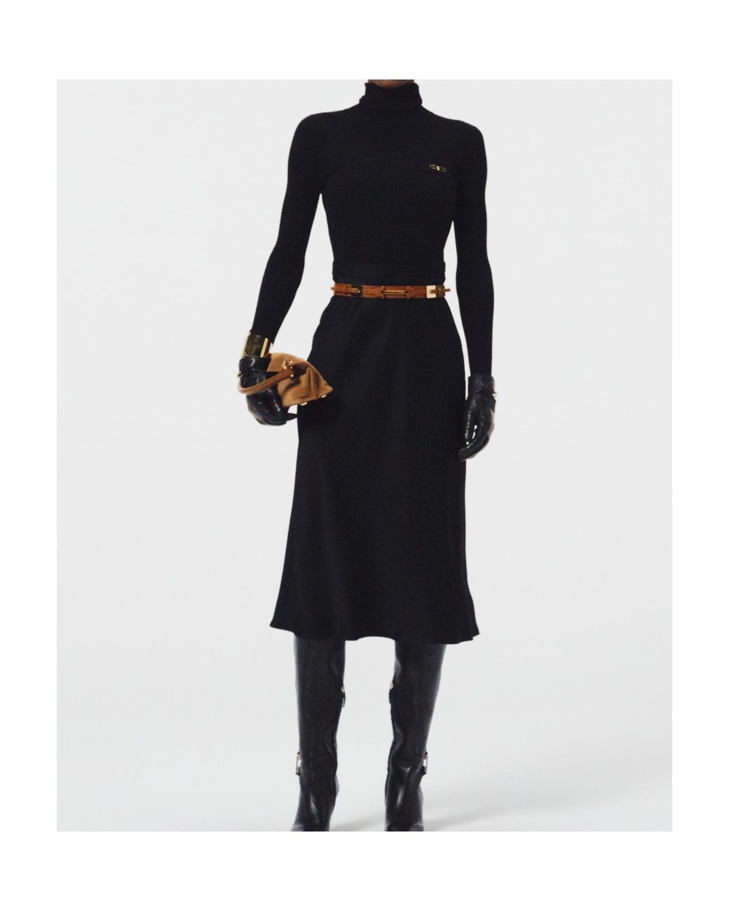 Elisabetta Franchi Black Turtleneck Long-Sleeved Dress