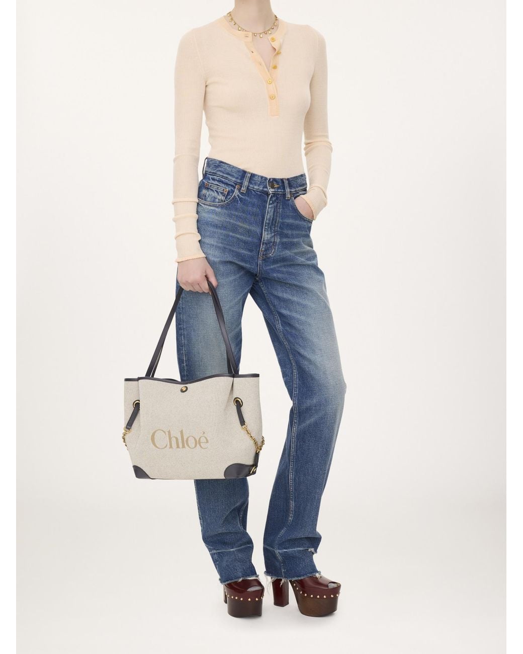 Chloé Natural Chloé Clover Double Carry Bag