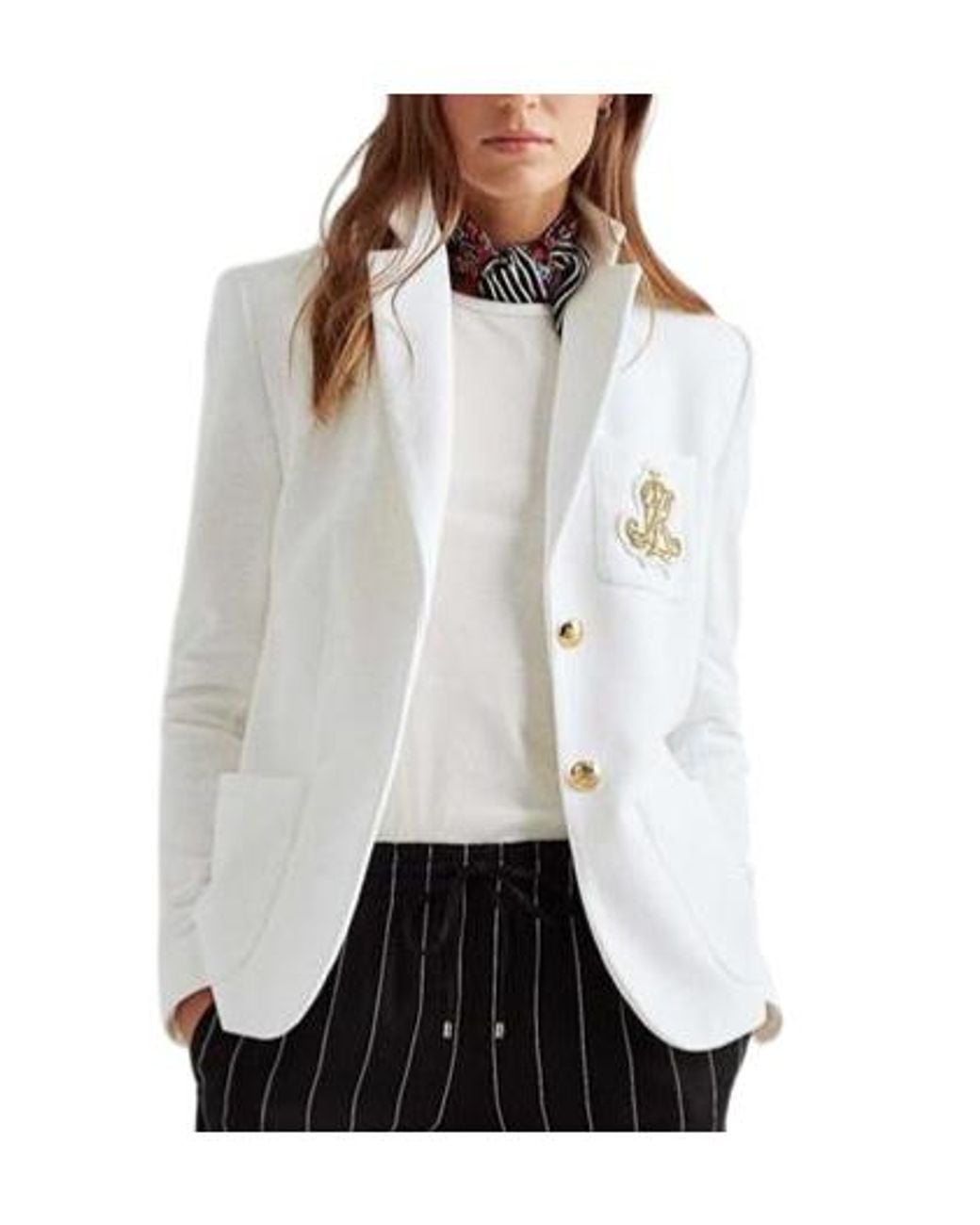 Ralph Lauren White Anfisa Cotton Long Sleeve Monogram Blazer