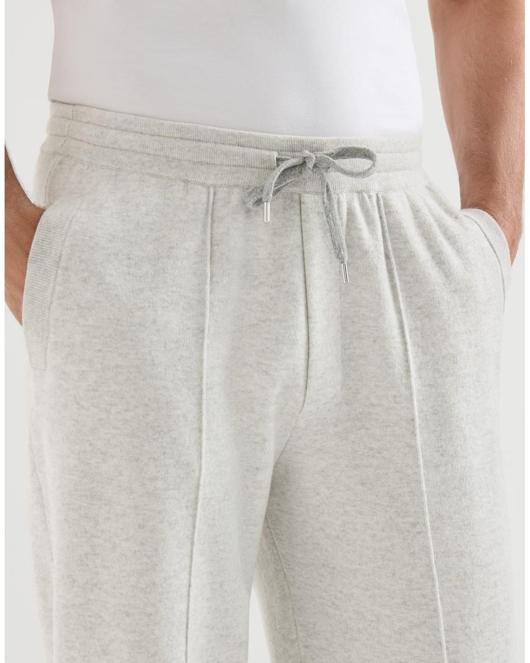 Brunello Cucinelli Gray Cashmere Double Knit Trousers With Crête Detail And Elasticated Zipper Cuffs for men