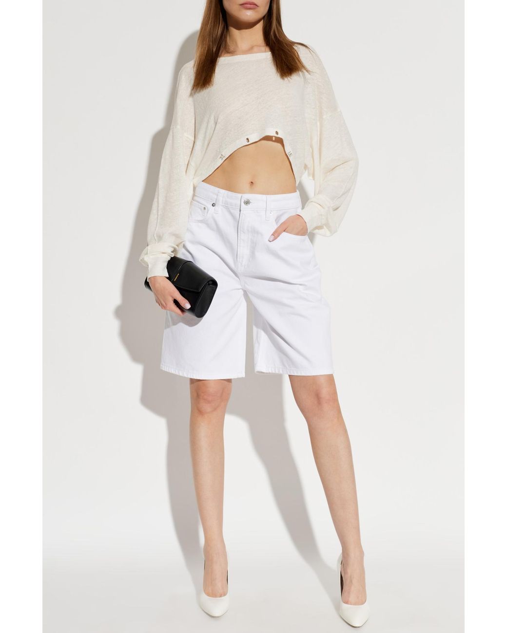 IRO White Destinee Cropped Long-Sleeve Sweater
