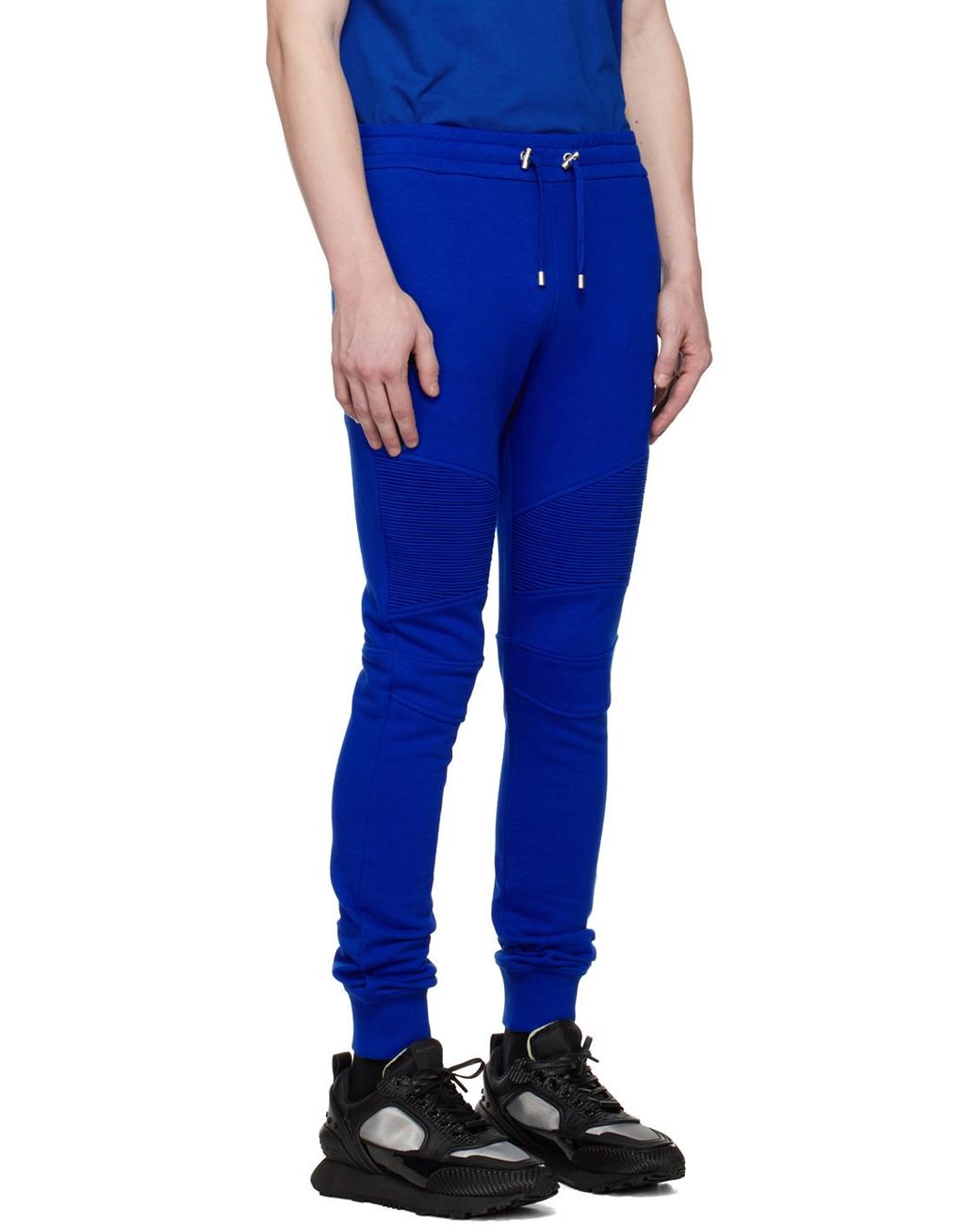 Balmain Blue Logo Printed Cotton Jogging Pants for men