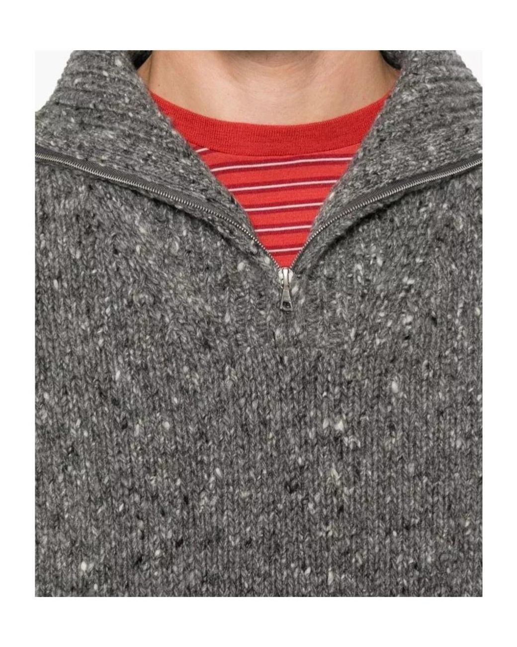 Auralee Gray Low-Gauge Homespun Tweed Knit Zip Turtleneck Jumper for men