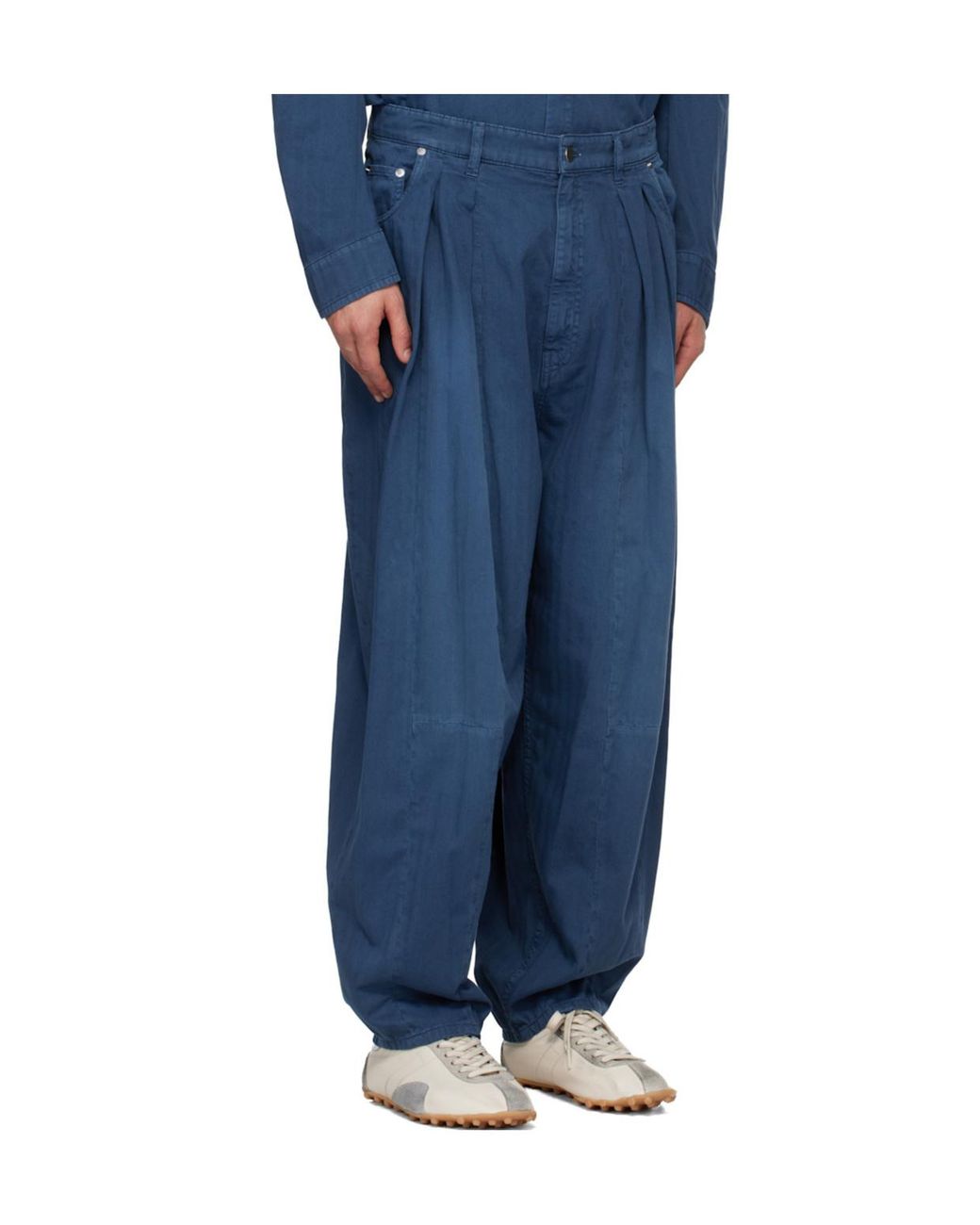 Hed Mayner Blue Pleated Jeans for men