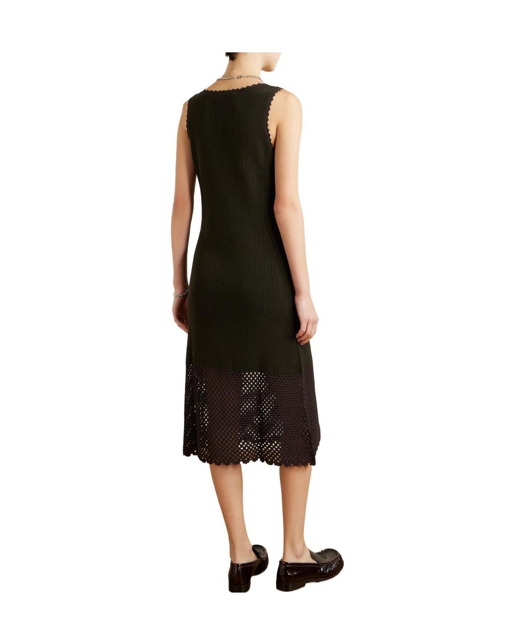 Wales Bonner Black Crochet-Trimmed Ribbed Cotton-Blend Midi Dress