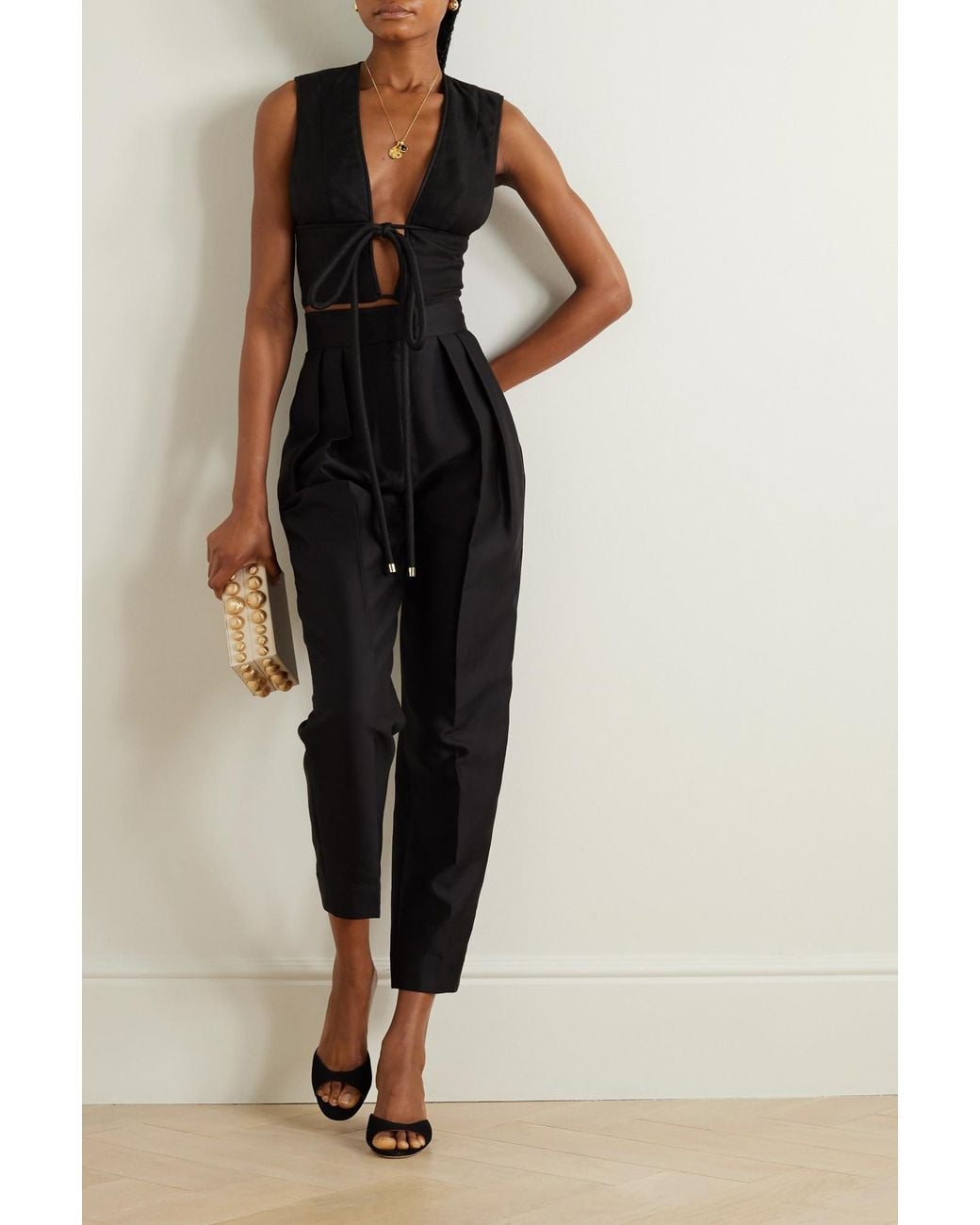 Zimmermann Black Matchmaker Cropped Tie-Front Top